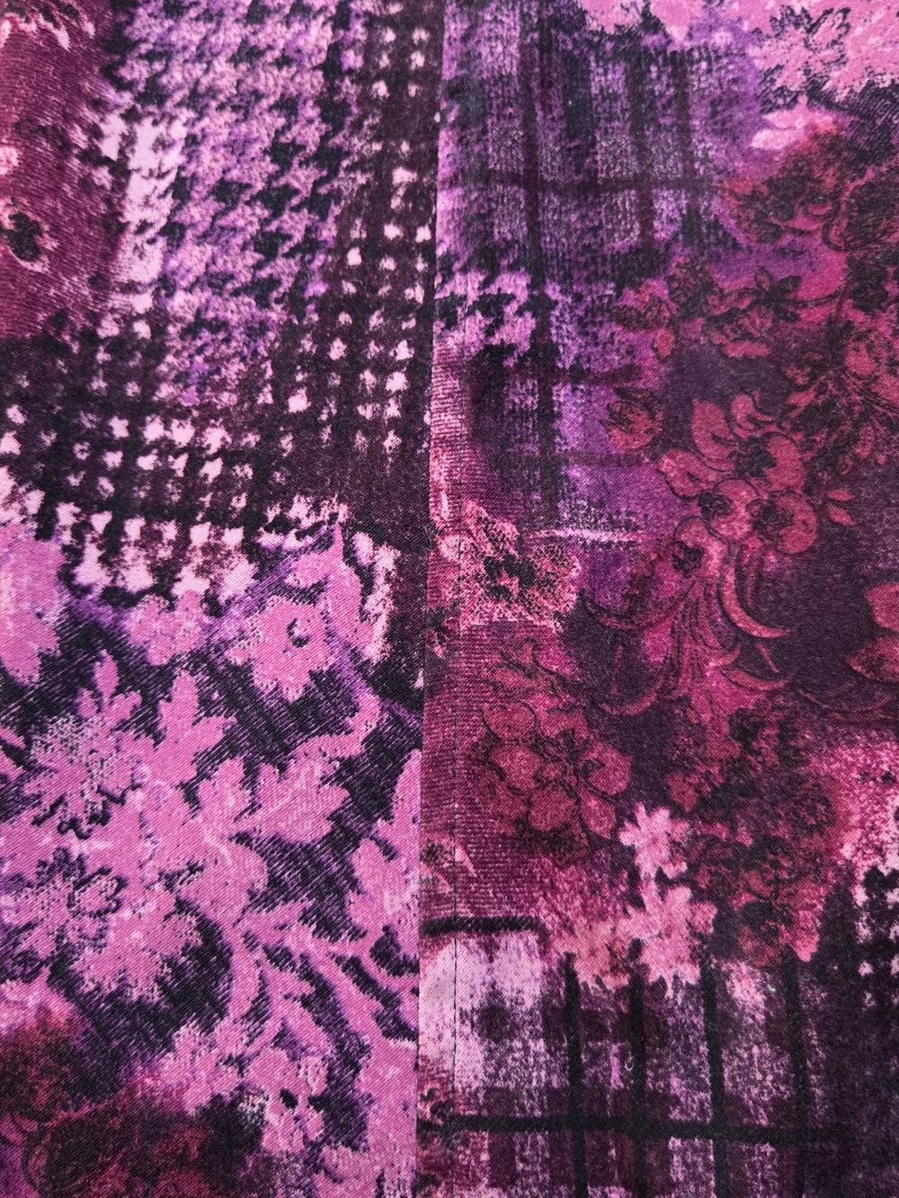 Vintage 90s Notations Patchwork Midi Skirt – Purple Floral & Plaid – Size M - Picture 4 of 8